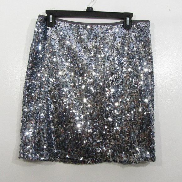 White House Black Market Silver Sequin Skirt